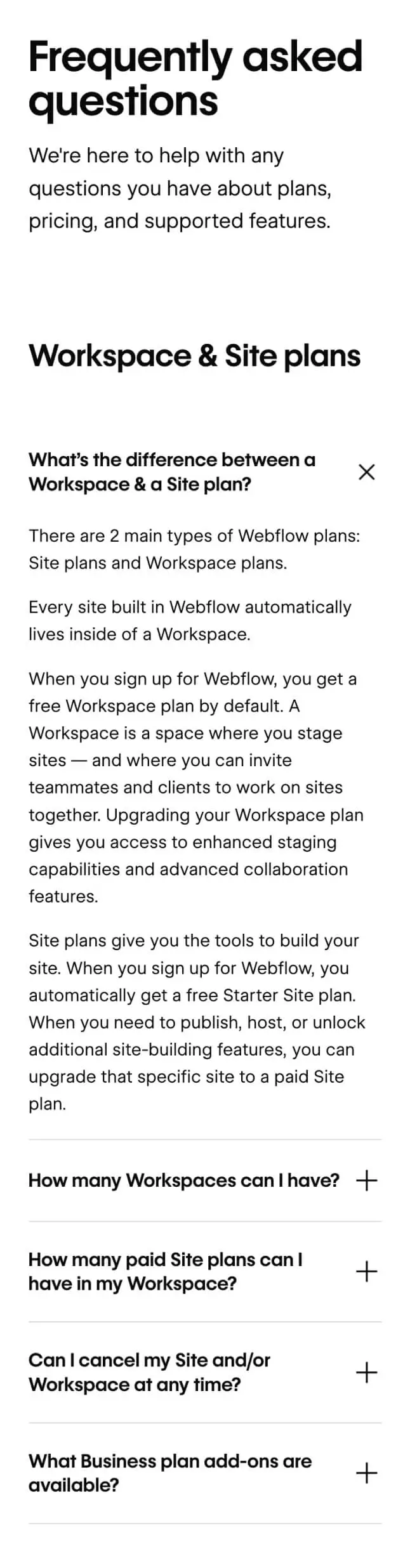 Mobile - Accordion FAQ section with clear layout and smooth interaction for easy answer scanning.